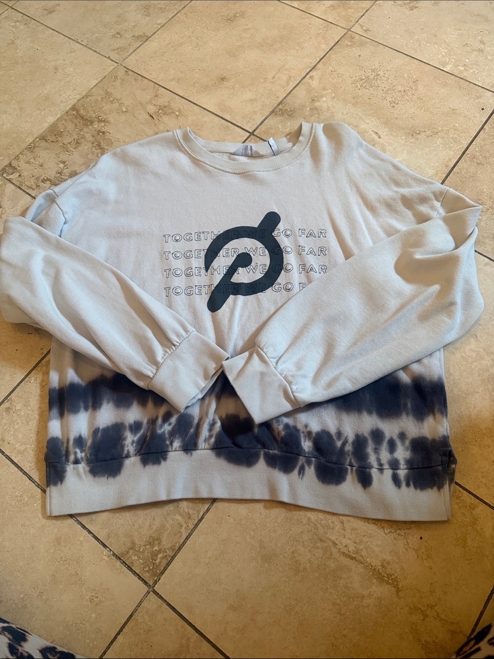 Peloton Gray/Tan Crewneck with Gray Tie-Dye Hem